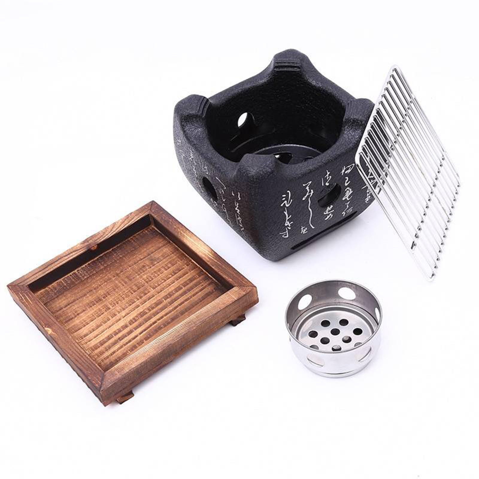 Mini Japanischer Grill aus Aluminiumlegierung, Deko-Holzkohlegrill mit japanischer Schrift, tragbarer Mini BBQ-Grill 12x12x11 cm, Stilvoller Tischgrill & Dekoration für Zuhause und Outdoor