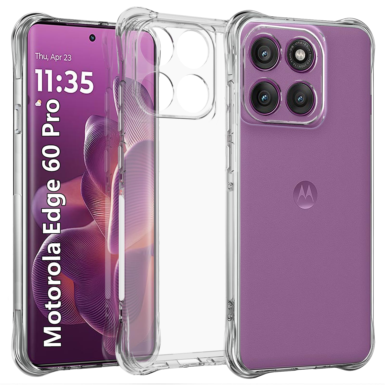 USTIYA Funda para Motorola Moto Edge 60 Pro de TPU transparente de cuatro esquinas de grado militar, funda protectora transparente suave