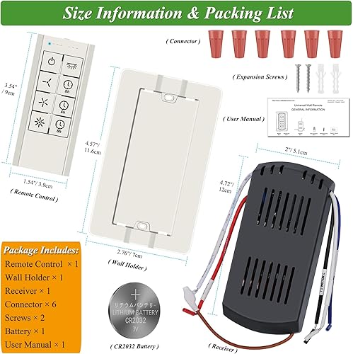 Miniatura 7 de Ventilador de techo inteligente universal con control remoto y atenuador de luz, 3 velocidades con atenuación de 2 a 8 horas, dispositivos
