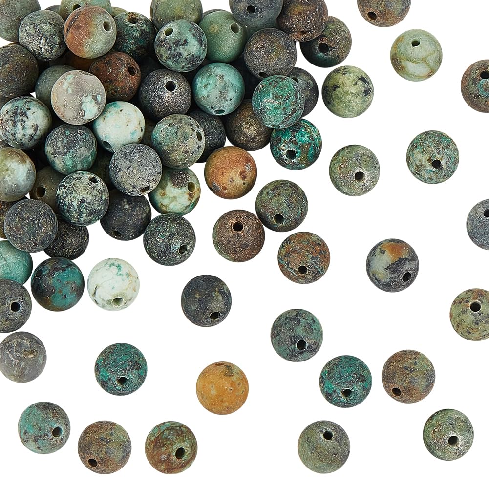 OLYCRAFT 126 Pcs Natural Stone Beads African Turquoise Frosted Round Loose Energy Healing Gemstone Beads 6mm for Bracelet Necklace Earrings Jewelry Making, DIY