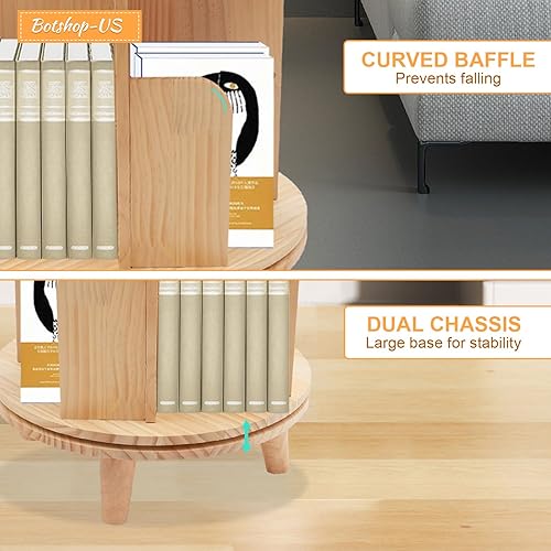 Miniatura 6 de Gdrasuya10 Estantería giratoria de madera con 360 grados para colocar en el suelo, estante giratorio de almacenamiento de libros, organizador