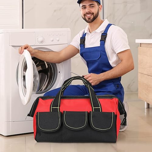 Miniatura 5 de Sanwuta Paquete de 3 bolsas de herramientas para hombres con parte inferior dura impermeable, bolsa de herramientas de alta resistencia de boca