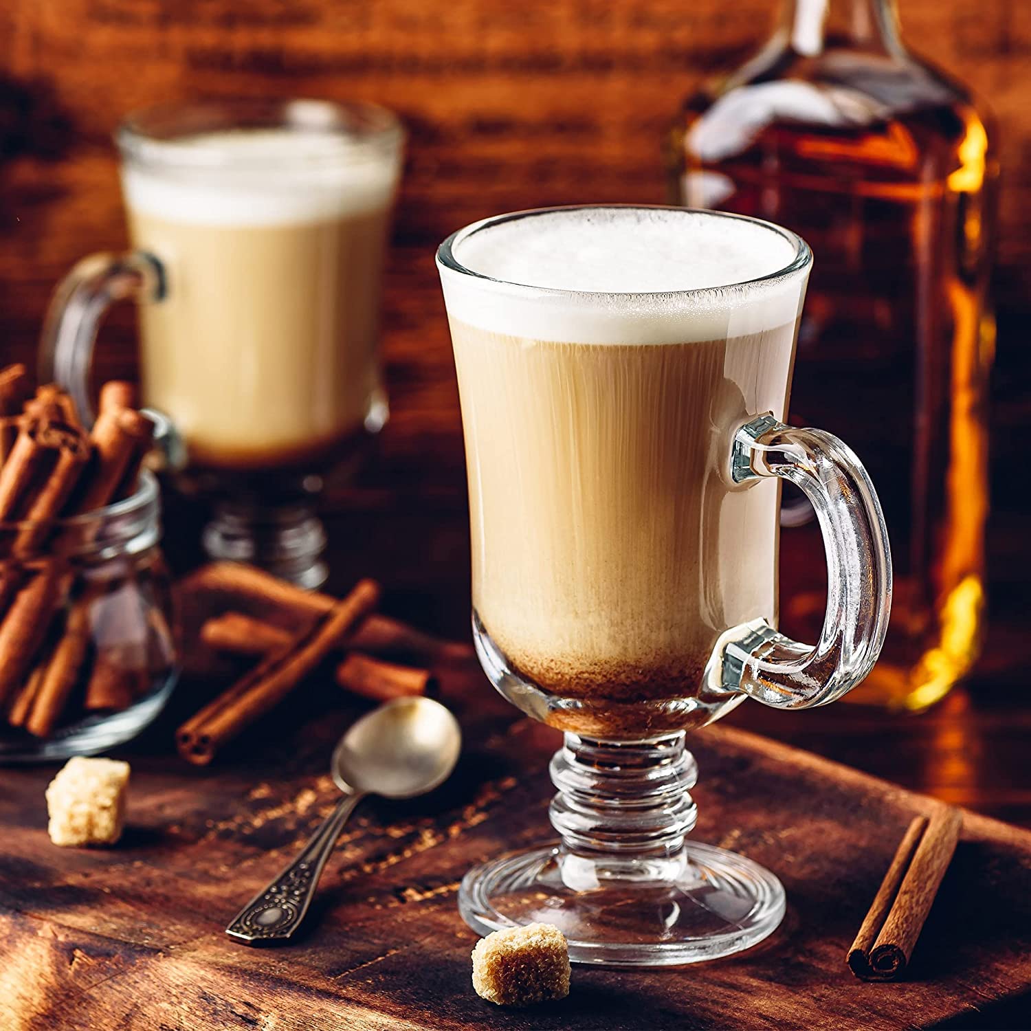 bellemax Irish Coffee Mug Tall Glass, Latte Cups, Cappuccino and Hot Chocolate Mugs with Handle, Clear Glass, Zero Lead for Hot Set of (Irish Coffee Mug 250 ML, 2) 4