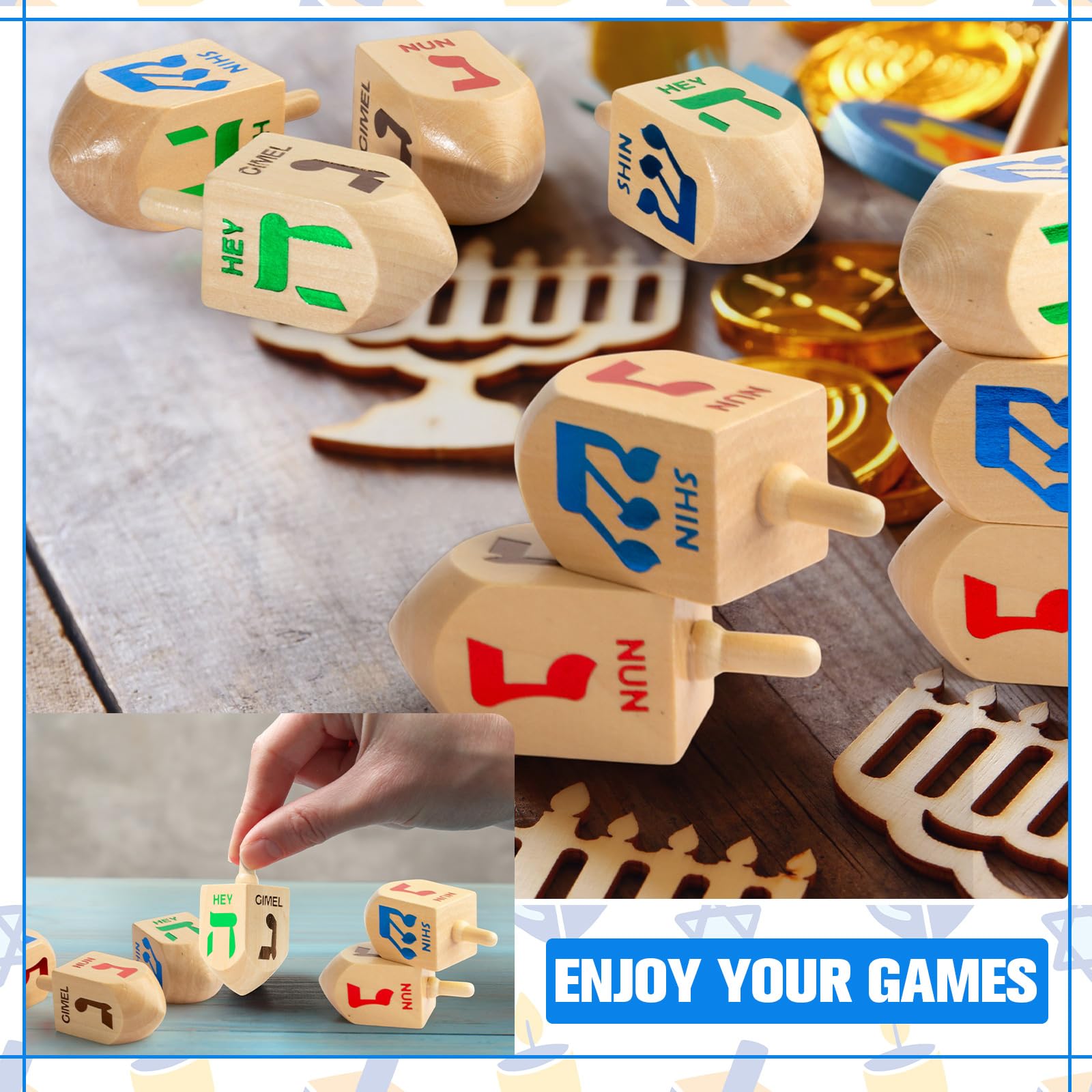 Libima Hanukkah Dreidel in legno naturale, 100 pezzi, per decorazioni per feste Hanukkah, progetti artigianali, forniture per feste in famiglia (6,9 cm)