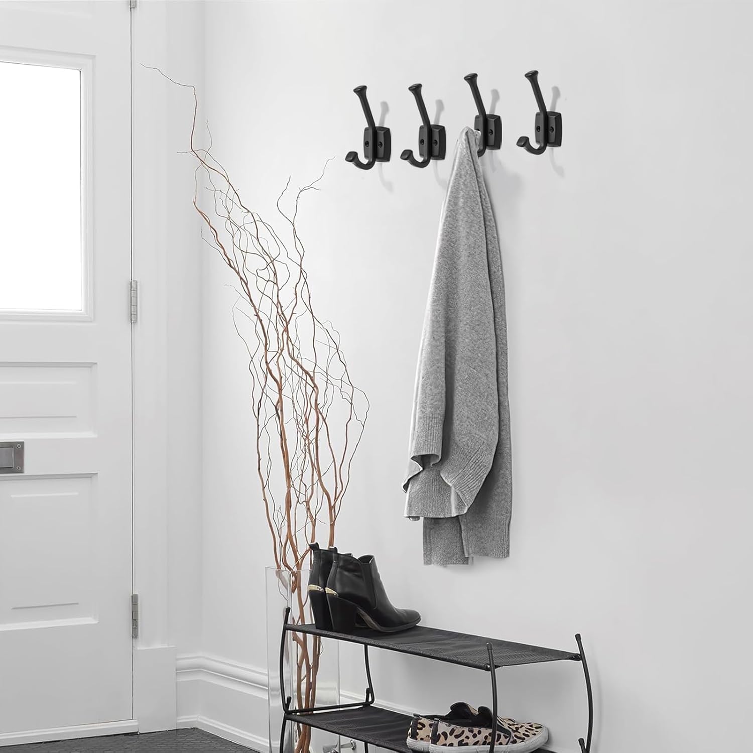 khtumeware 10 Pack 4.7 inch Matte Black Zinc Alloy Wall-Mounted Coat Hook Behind Bathroom Door/Bedroom Wardrobe Hook, Rust-Proof and Durable (Suitable for Coats/Hats/Bags)