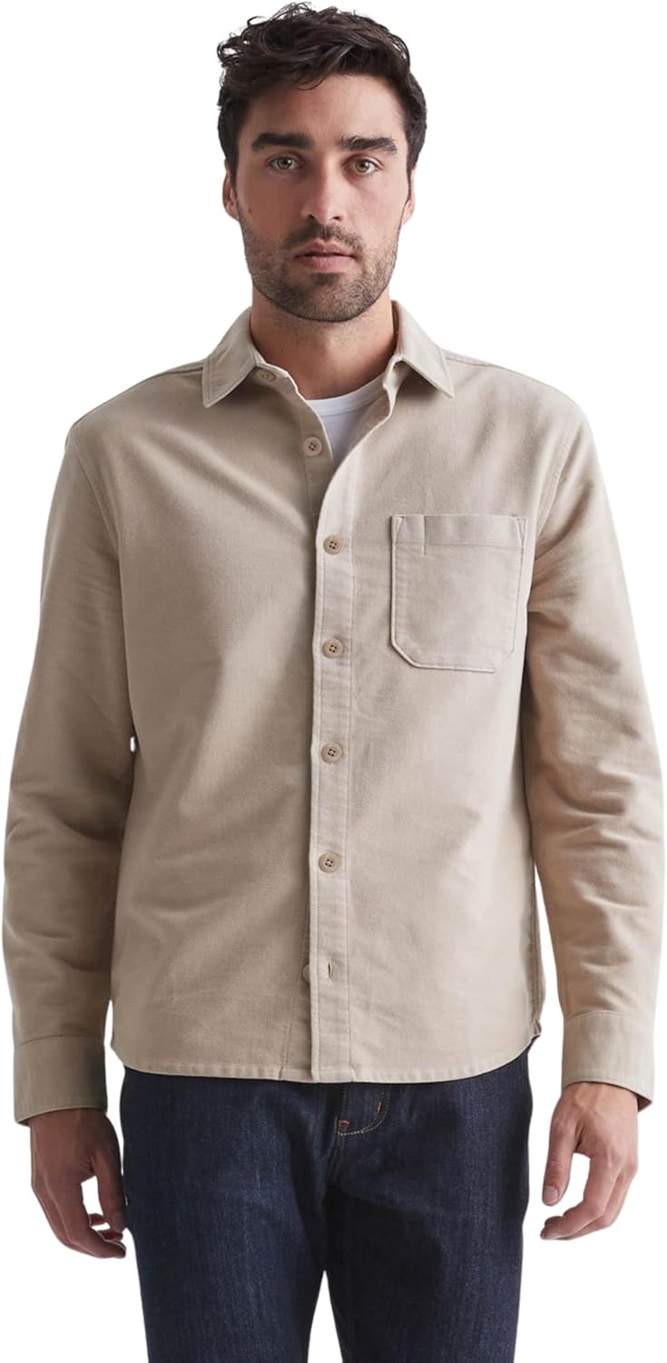 DUER Men's No Sweat Moleskin Shirt, Stretch Long Sleeve Button Up, Soft Cotton Clothing, Relaxed Outerwear Top