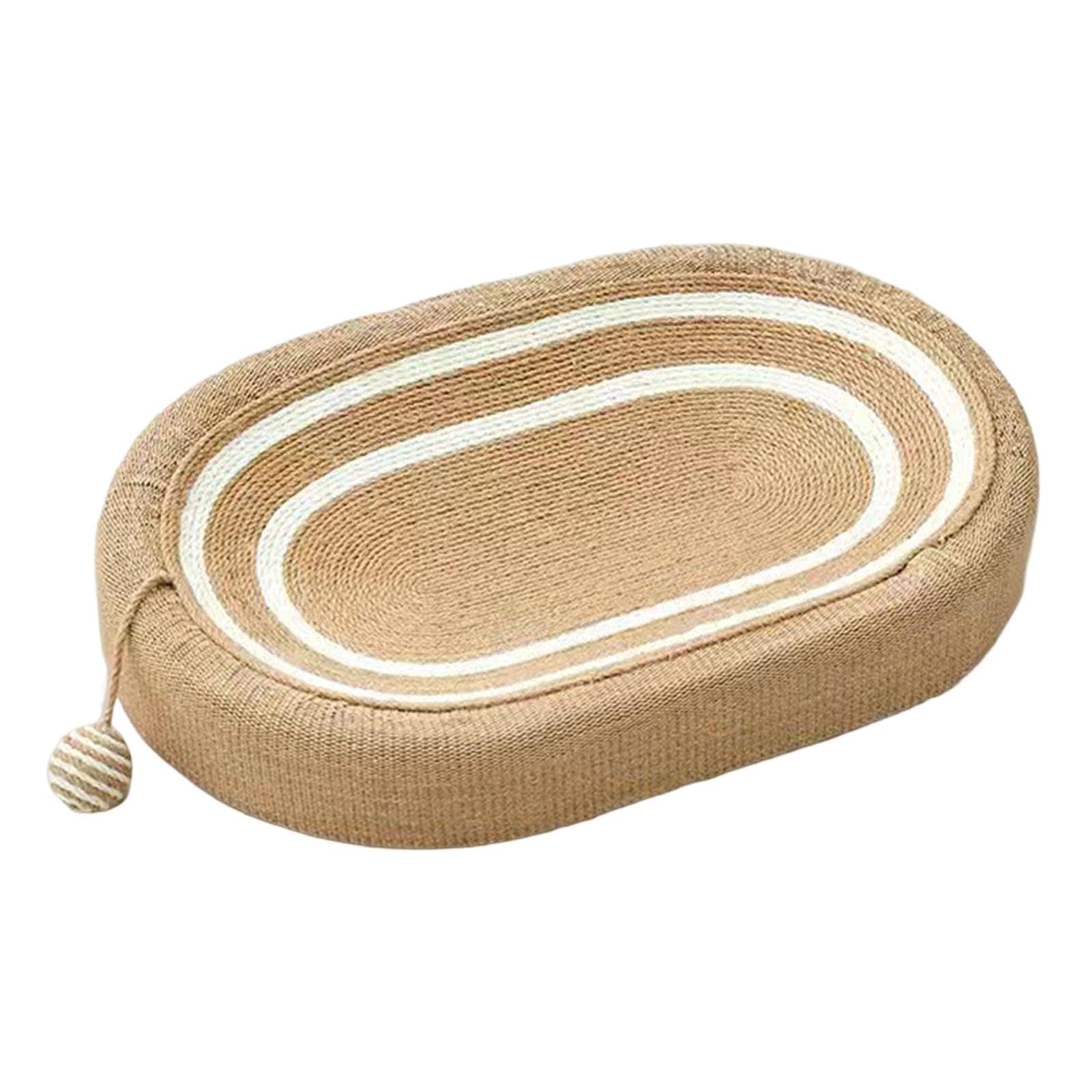 Colcolo Ovales Kratzbrett Katzen für Katzen, 3 in 1 Katzen Kratzmatte mit Ballspielzeug, Lounge Kratzpappe, Möbelschutz Schutz zum Spielen, Kratzbrett für Katzen, Weiß gestreift, Braun