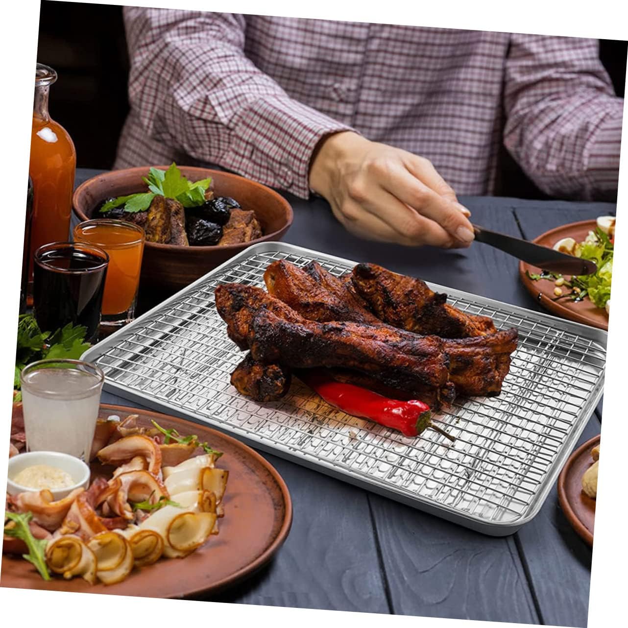 1set Multi-function Baking Tray Baking Rack and Pan for Oven and Camping Non- to Clean Bakeware for Cookies and Pastries