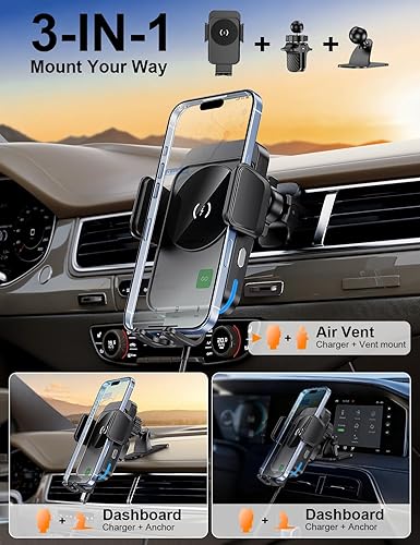 Miniatura 2 de Cargador inalámbrico para automóvil, carga rápida de 15 W sujeción automática alineación automática soportes de teléfono para tu salpicadero de