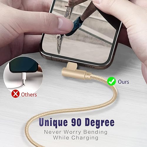 Miniatura 4 de Cargador para iPhone, paquete de 3 cables Lightning de 6 pies [certificado Apple MFi] Cable de carga rápida para iPhone de 90 grados, cable trenzado
