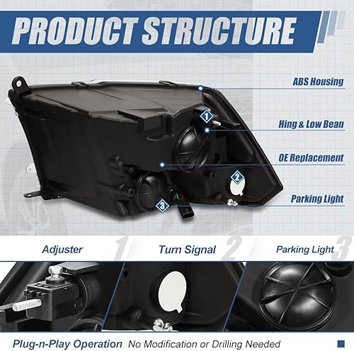 Miniatura 4 de Auto Dynasty Conjunto de faros delanteros cuádruples compatible con Dodge Ram 1500-3500 2009-2010 New Body, Ram 1500-5500 2011-2018, repuesto de
