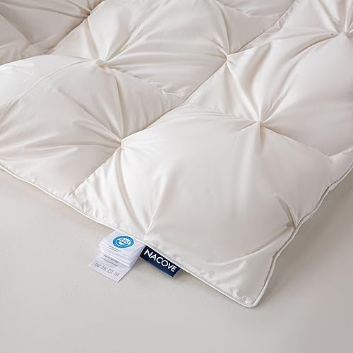 Miniatura 7 de Edredón de plumón de ganso de alta calidad, lujosamente suave, con pestañas de esquina para todas las estaciones (blanco, Queen)