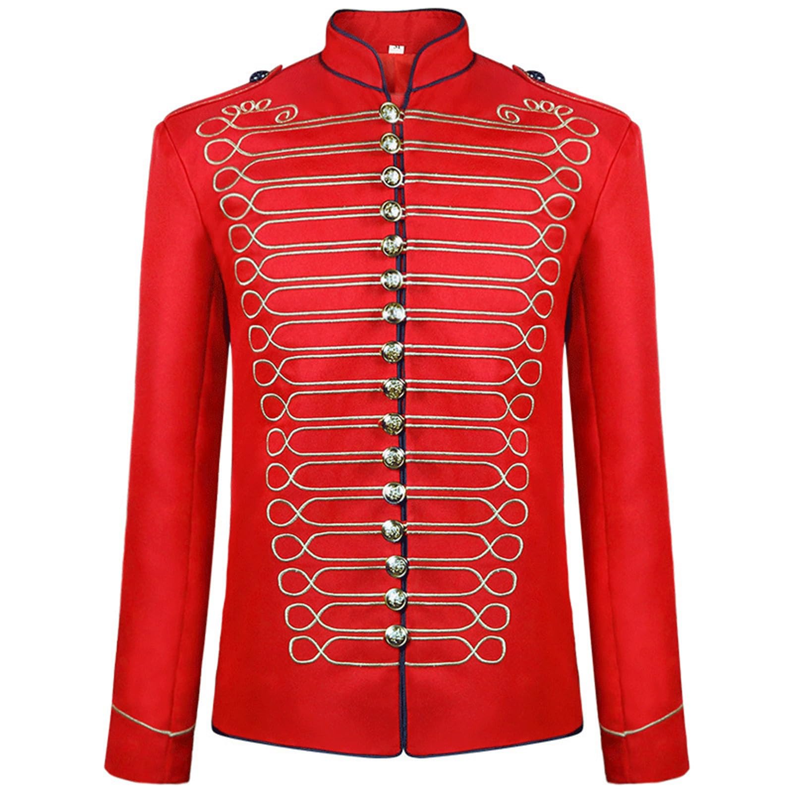 Modeewel Men's Steampunk Coat Hussar Napoleon Uniform Military Drummer Parade Majorette Jacket Christmas Party Costume Circus Acrobatic Costume Military Drumers Parade Jacket, red, M