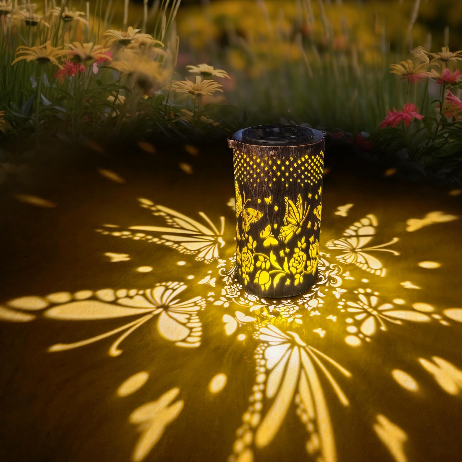 Solar Lanterns Outdoor Waterproof Gifts for Women Butterfly Garden Decor Solar Hanging Lantern Metal for Patio Yard Festival Pathway Landscape