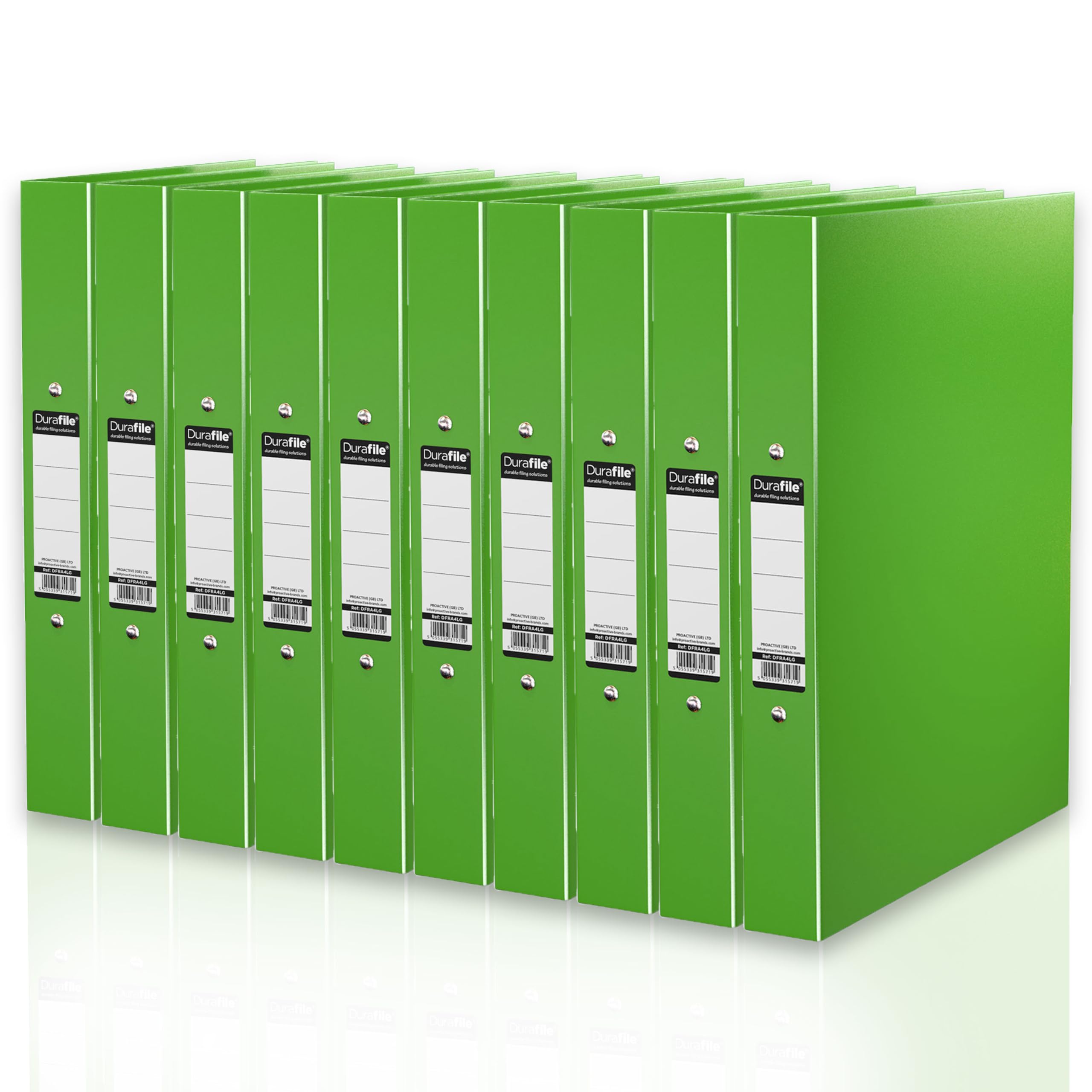 Durafile Ring Binder A4 Files, Light Green, Pack of 10 Folders, Heavy Duty Board Construction Folders for Paperwork Ring Binder, Ideal Folder Organiser for School, Home & the Office