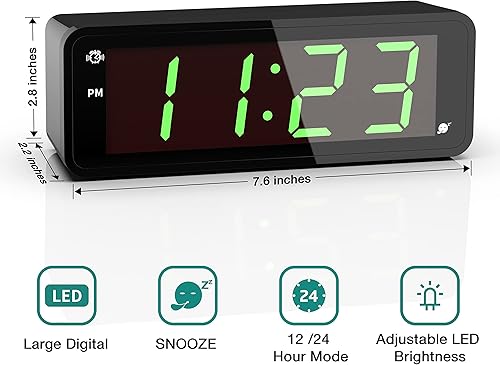 Miniatura 2 de KWANWA Reloj despertador reloj digital pantalla LED de 18 pulgadas claramente visible día y noche 1224 horas reloj para dormitorio reloj despertador