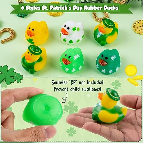 Miniatura 6 de 18 patos de goma para el día de San Patricio, 6 estilos, mini patos de goma verdes, trébol irlandés, divertidos juguetes de baño para niños,