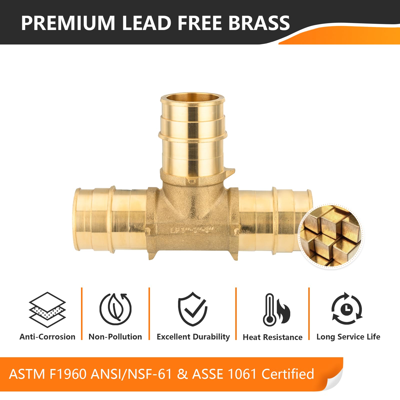 10-Pack HeSun 3/4 Inch Brass PEX-A Expansion Fitting Tee, 3/4