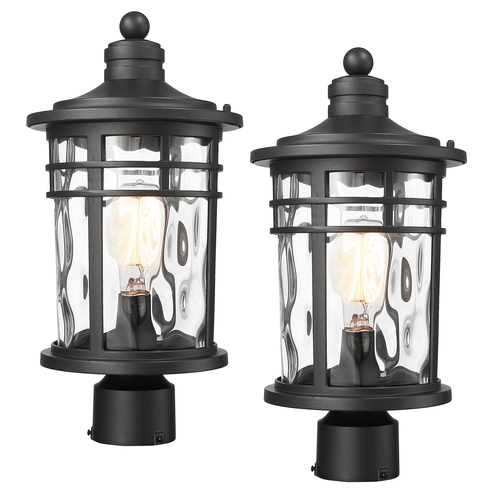 Darkaway 2 Pack Large Outdoor Post Lights Lamp Posts Outdoor Lighting, 17inch Aluminum Post Lights Outdoor Light Fixtures with Water Ripple Glass for Patio Yard Garden