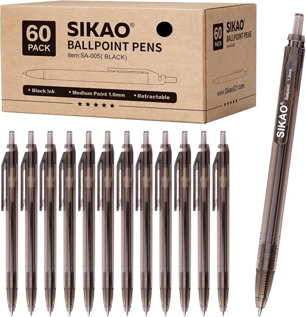 Black Pens Bulk 60 Pack –Smooth Writing 1.0mm Click Black Ballpoint Pens with Translucent Barrel, Reliable Bulk Pens for Office, School, Home & Restaurant Server Use