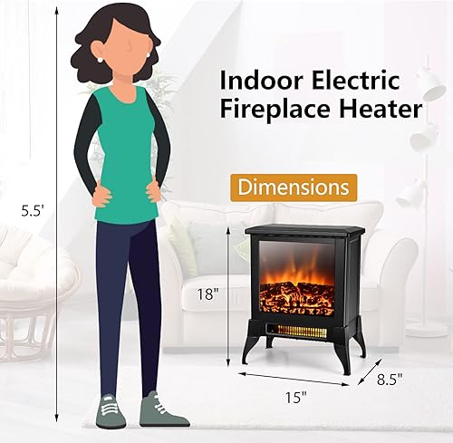 Miniatura 7 de GOFLAME Calentador de chimenea eléctrico independiente, estufa compacta de chimenea de 1400 W con efecto de llama realista y temperatura ajustable,