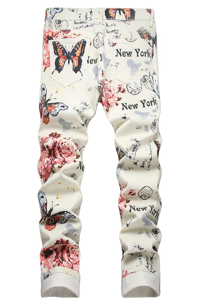 Men's Casual Skinny Pants Butterfly Foral New York Printed