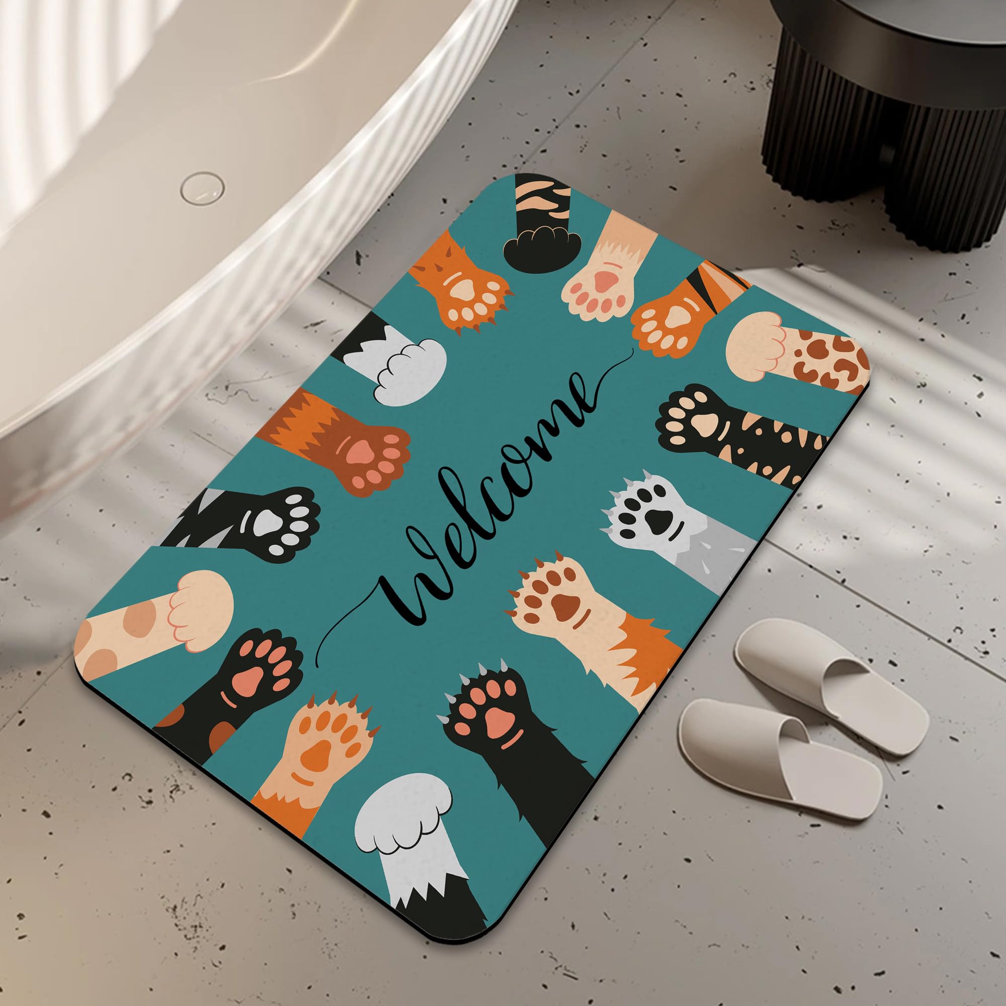LUOENY Absorbent Cat Paws Welcome Bath Mat Non Slip 75 * 43 cm, Quick Dry Magic Bathroom Mat, For Bathtub, Bedroom, Kitchen, Toilet, Door, Washing Table