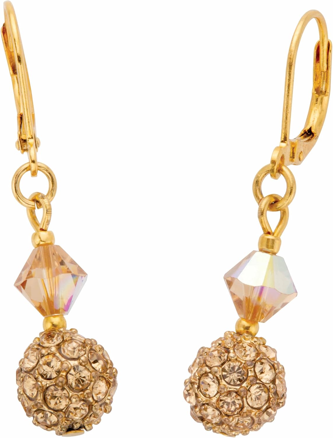 PalmBeach Goldtone Champagne Crystal Beaded Lever Back Ball Drop Earrings (35mm)