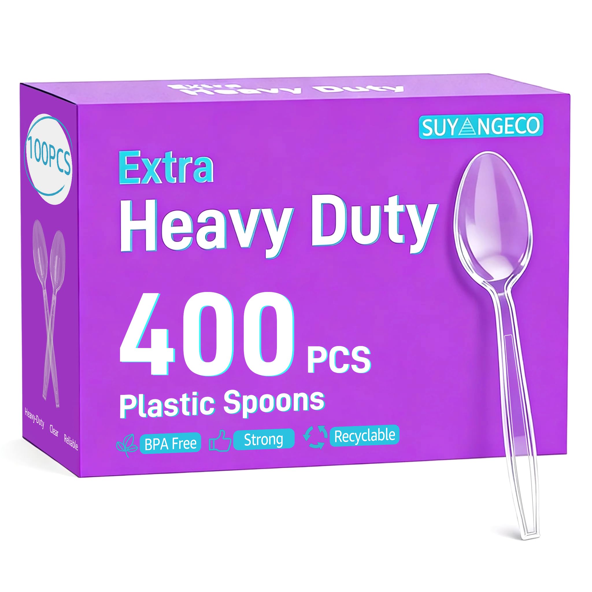 DAJAVE 400 Cuillères Plastique Transparent Réutilisables 12cm - Mini Cuillères Dessert Pour Fêtes, Camping Et Pâtisseries