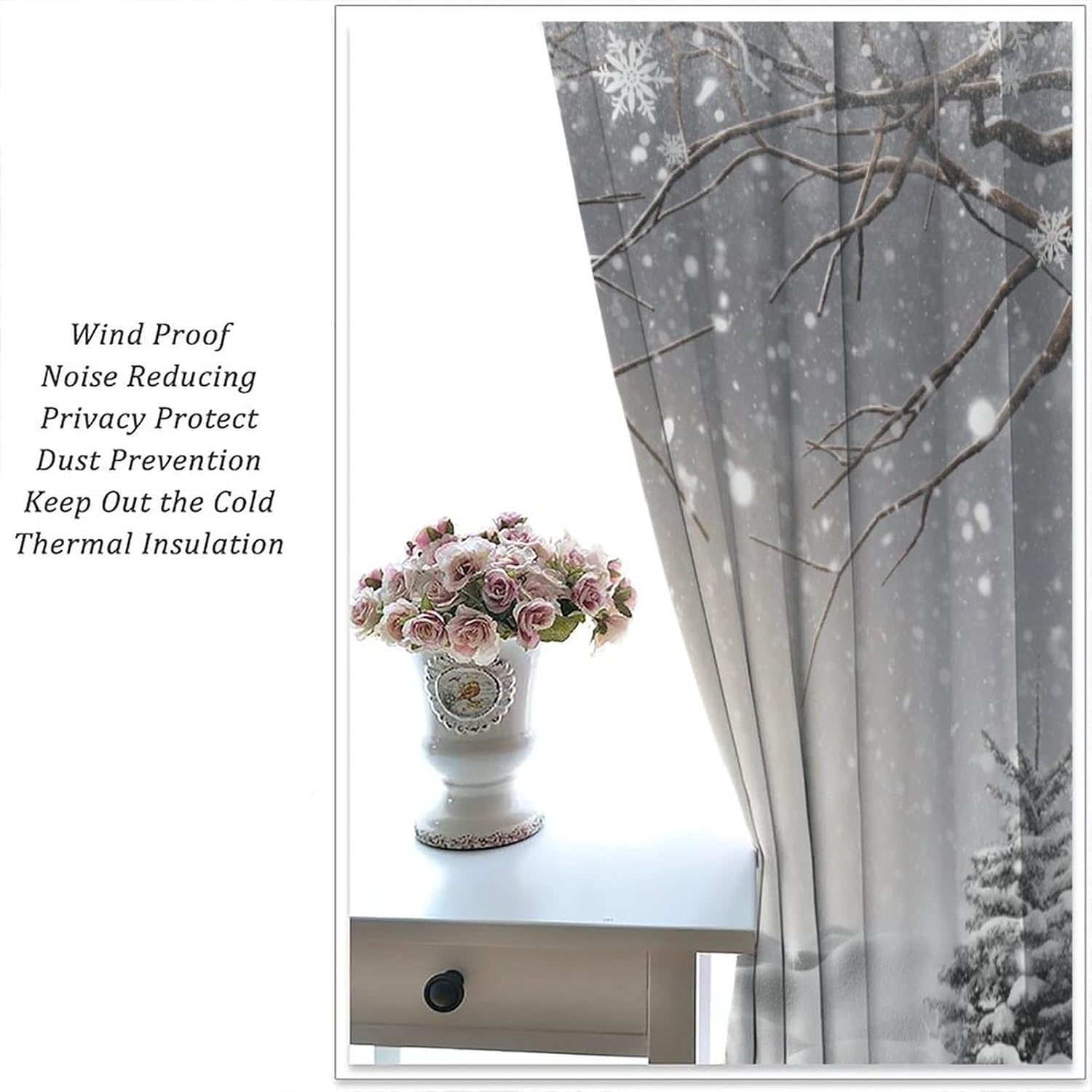 JESTRONRY Winter Christmas Curtains, Cute Snowman Winter Snowflake Scene Tree Branch Covered Snow Treatment Fabric Bathroom Curtains,Living Room Bedroom Window Drapes 55x63in