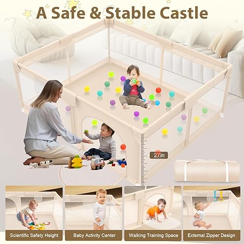 Miniatura 6 de Corralito para bebés y niños pequeños de 50 x 50 pulgadas, corral de juegos para bebés con cubierta de malla suave y transpirable, corralito para