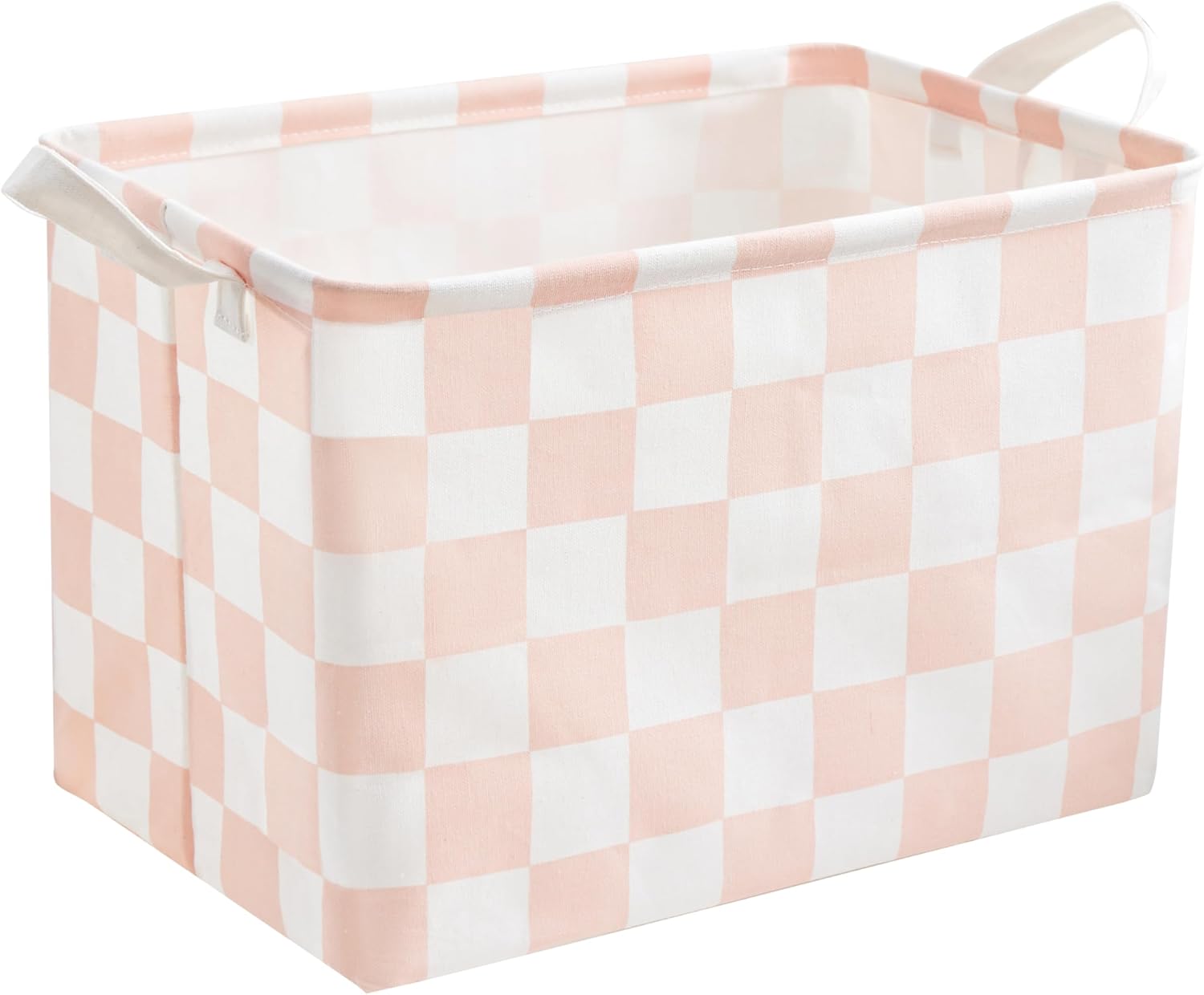 Pink White Cheered Canvas Basket, Rectangular Organizing