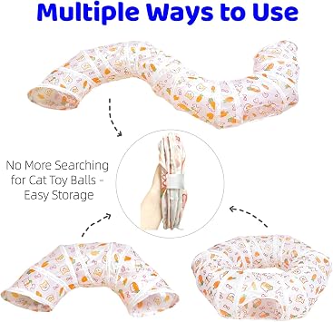 Interactive Cat Toy Ball Fast Rolling in Cat Tunnel, Motion-Activated Ball in Enrichment Tunnel, Collapsible Cats Play Tunnel with 1 Play Ball for Cats, Hide & Seek Puzzle Game for Indoor cats