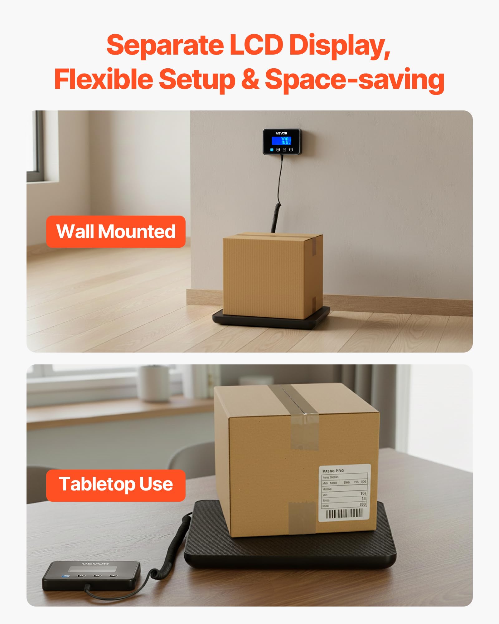 VEVOR Báscula Digital para Paquetes, 10/100 g, Doble Precisión, Plataforma de 200 kg con Función de Tara/Retención y Pantalla LCD, para Paquetes, Envíos y Equipaje, con Batería y Cable de Carga