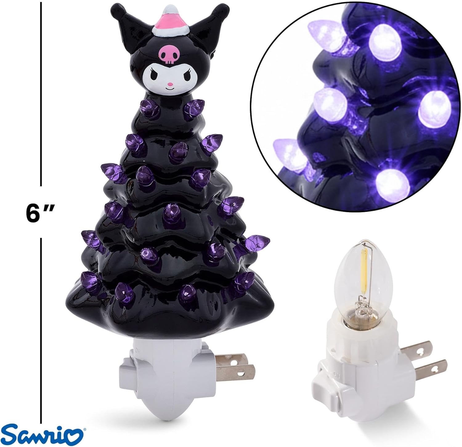 Ukonic Sanrio Kuromi 6-Inch Ceramic Christmas Tree Plug-in Nightlight