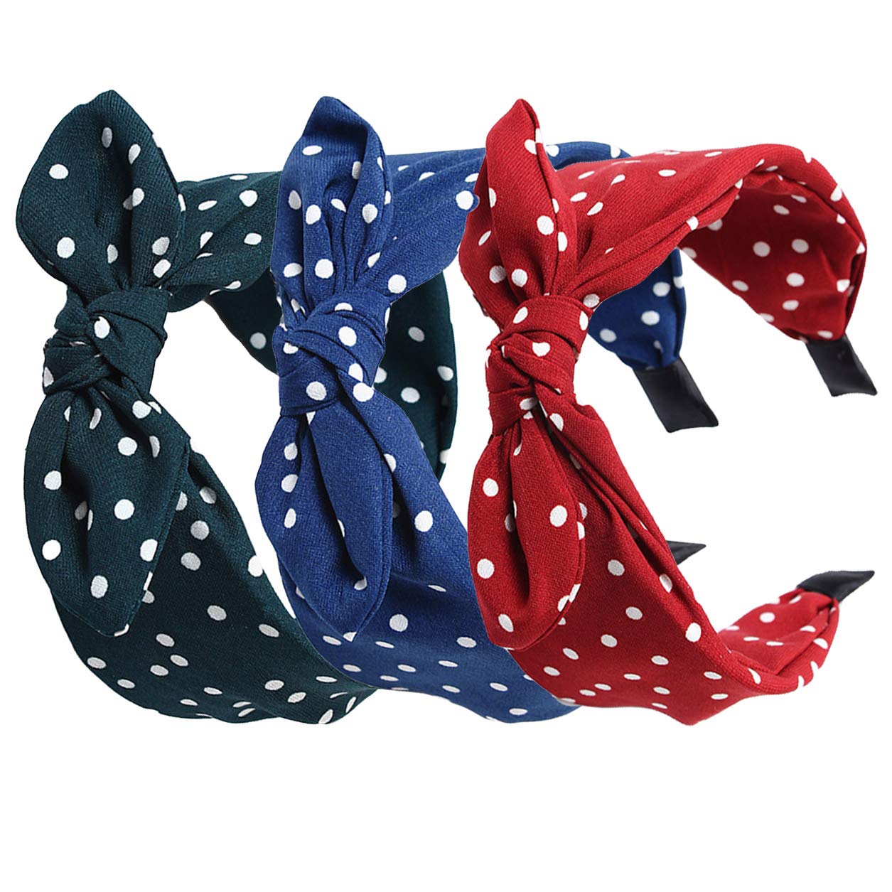 Womens Wide Polka Dots Headbands Headwrap Hair Band with Bow 3 Pack