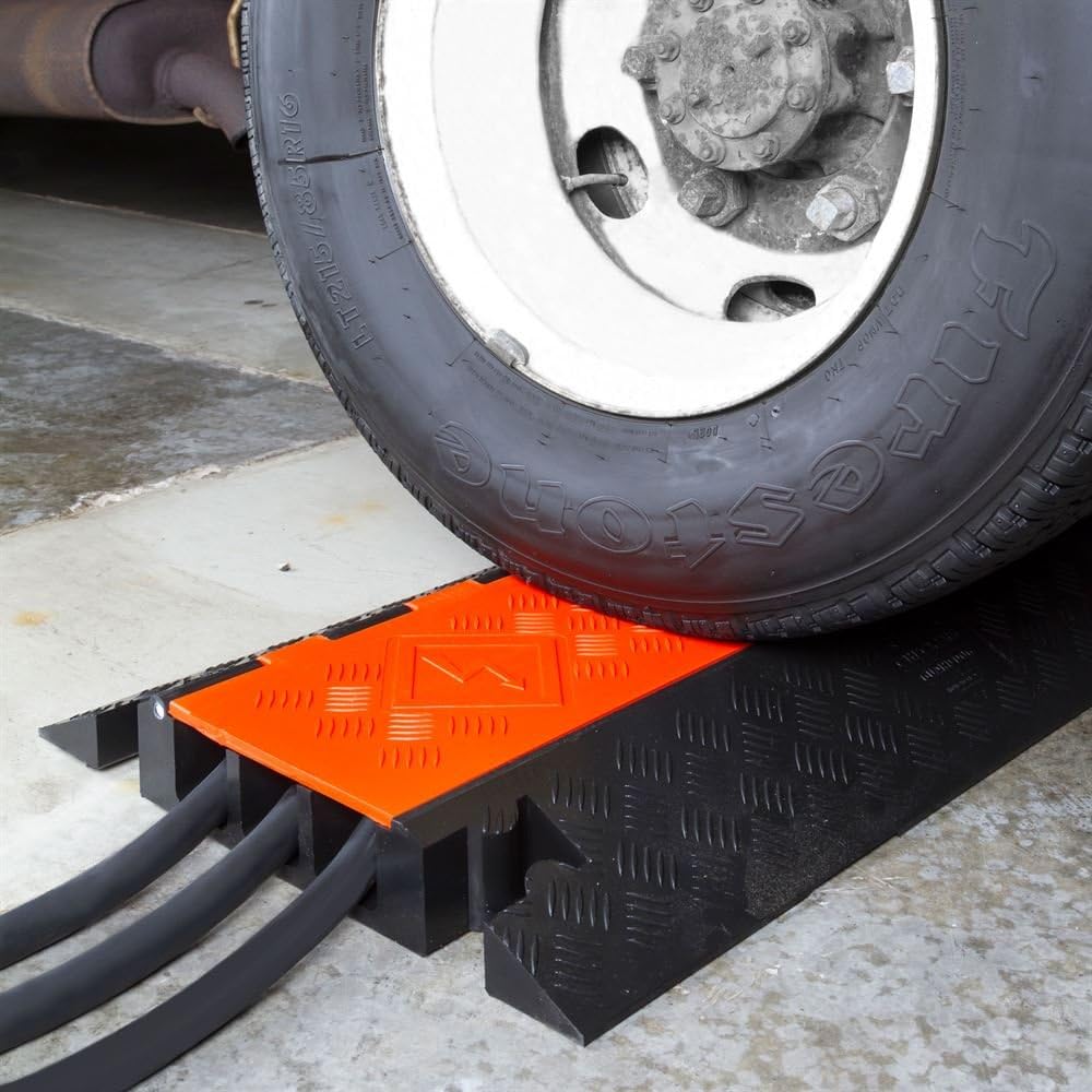 Checkers 3 Channel High Profile Drive Over Cable Protector, Heavy Duty Loads up to 28,420 Pounds, Polyurethane Construction, Improved Traction and Stability, Orange/Black, GD3X225-O/B