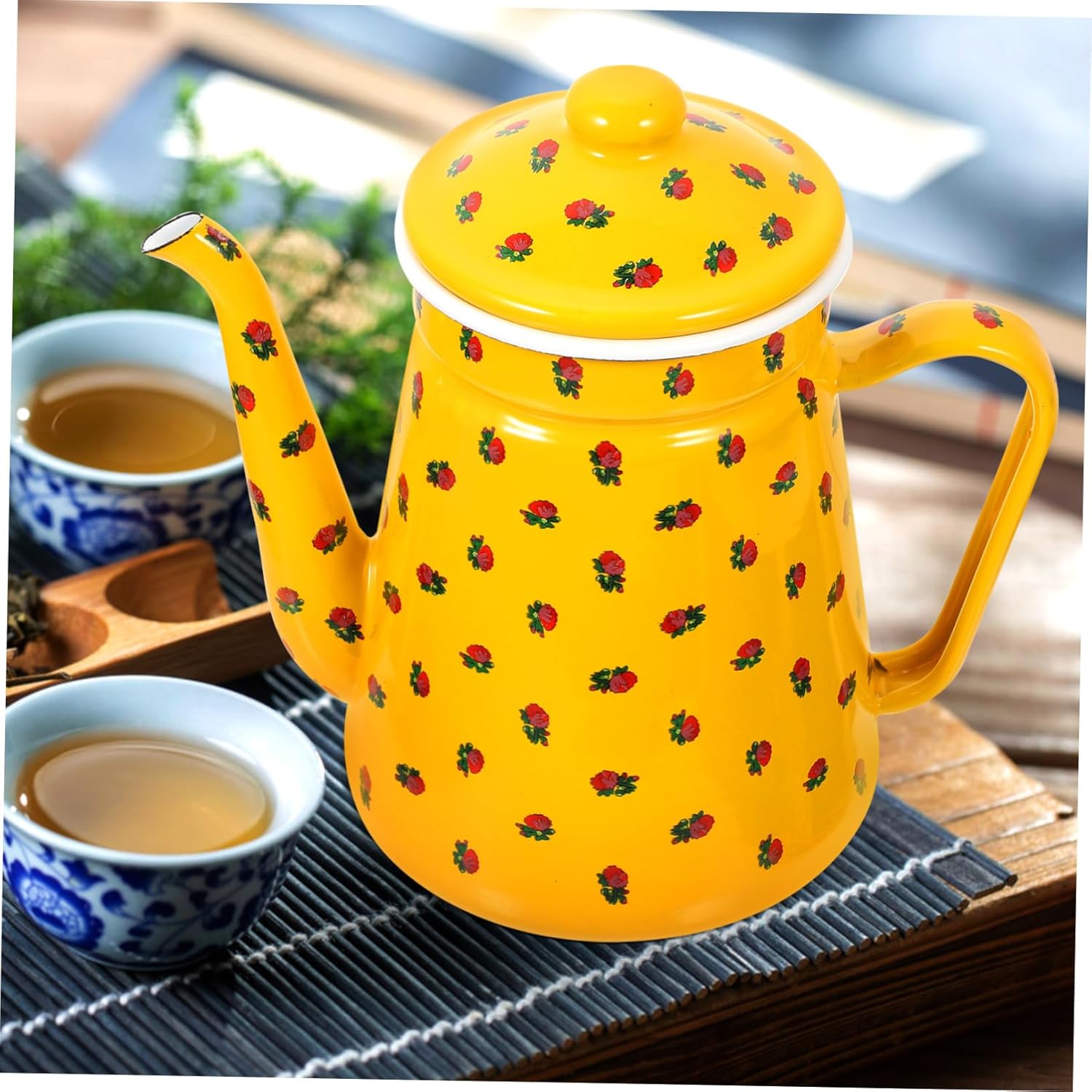 GLEAVI Enamel Coffee Kettle with Spout 1.2L Sturdy Kitchen Tea Boiling Pot for Camping and Home Use Stovetop Safe for Hot Water and Tea
