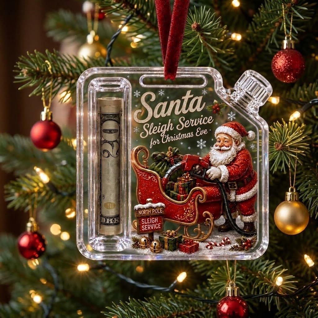 Christmas Fuel-Up Cash Gift Ornament,Acrylic Money Holder Tree Decor,Christmas Cash Gift Holder Ornament,Crystal-Clear Christmas Money Holders for Cash, Funny Gas Station Money Clip Hanging Decor，K