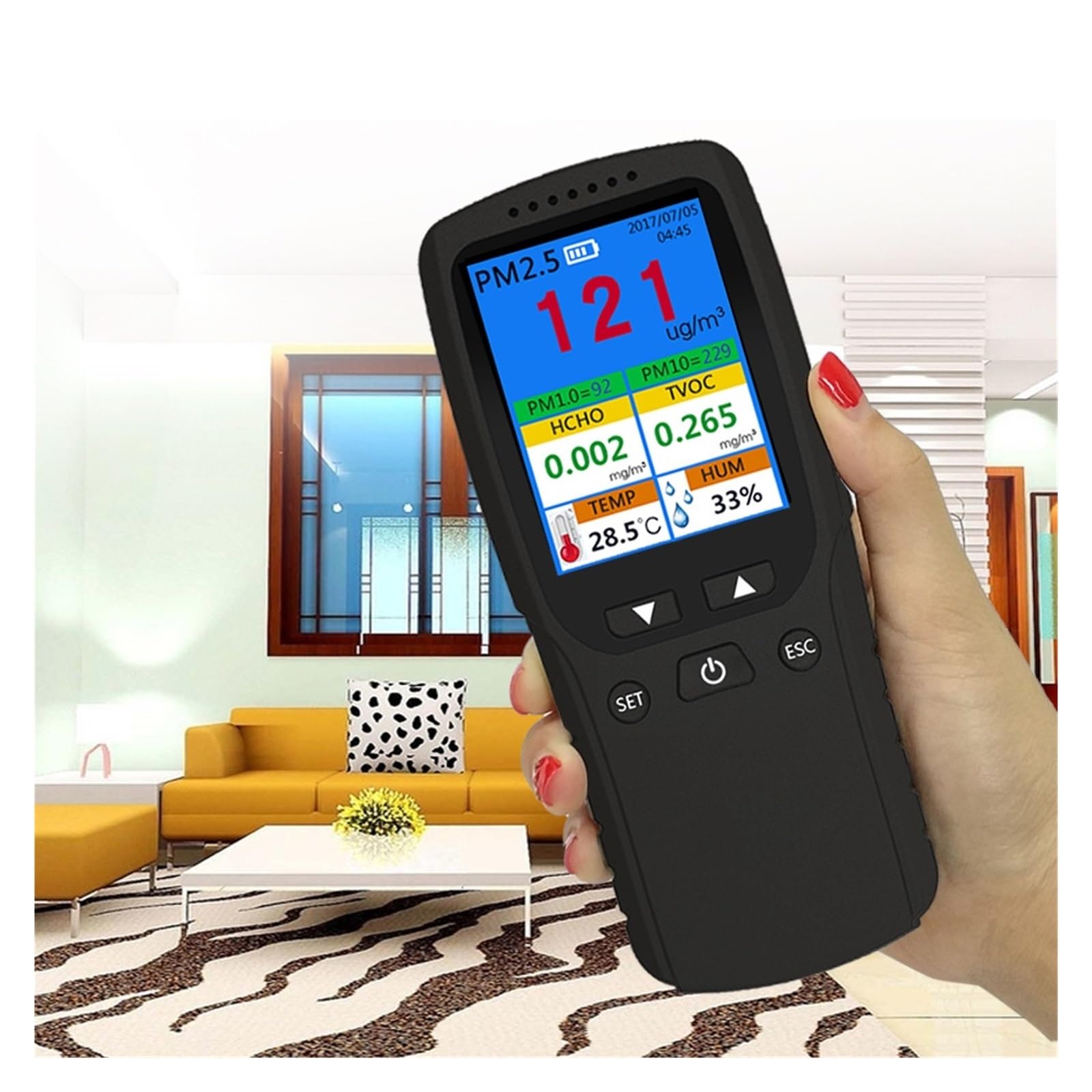 8 in 1 Monitor di qualità 'aria Rilevatore di formaldeide Misurazione professionale Formaldeide PM2.5/TVOC/HCHO Temperatura e umidità