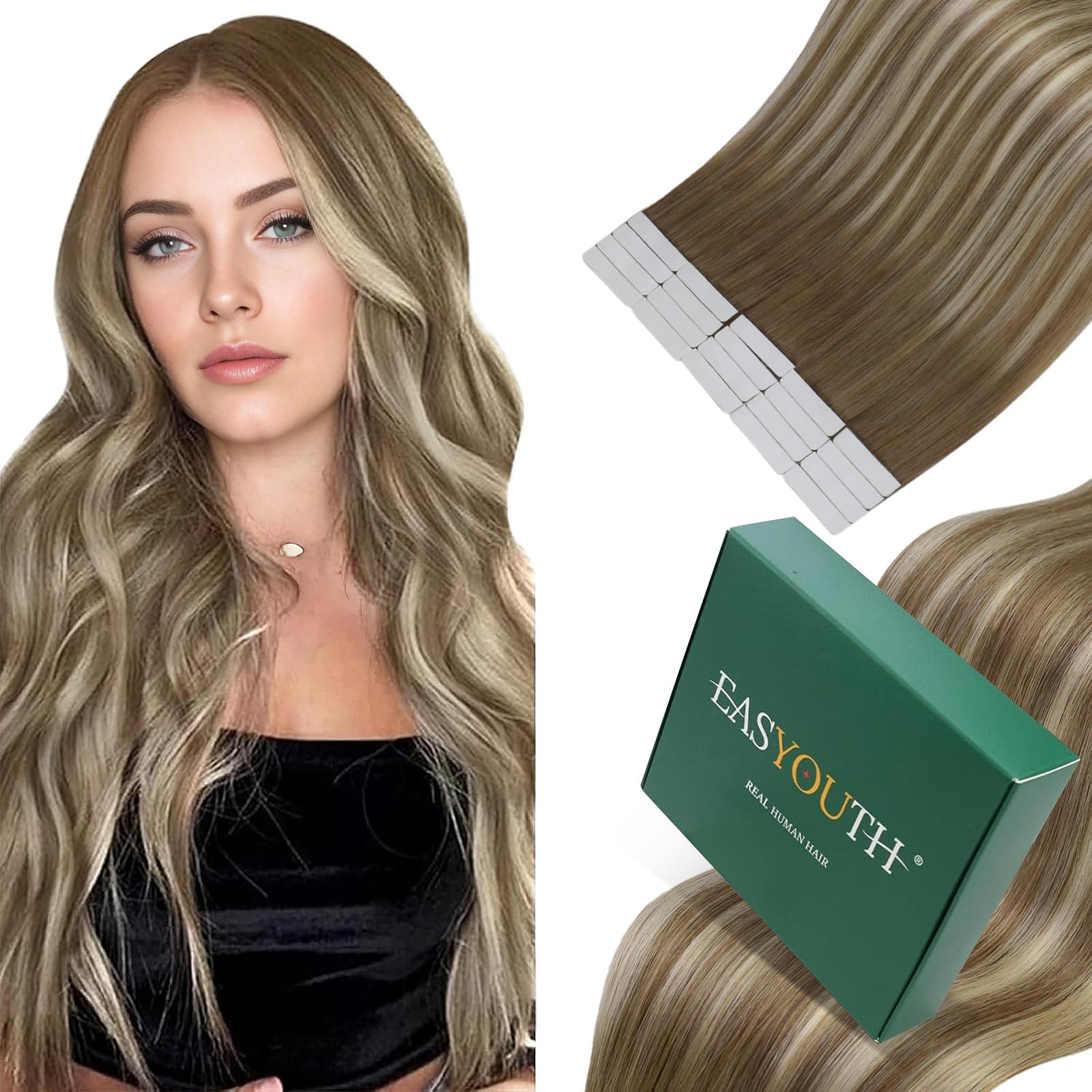 Easyouth Tape Extensions Echthaar Glatt Menschliches Haar