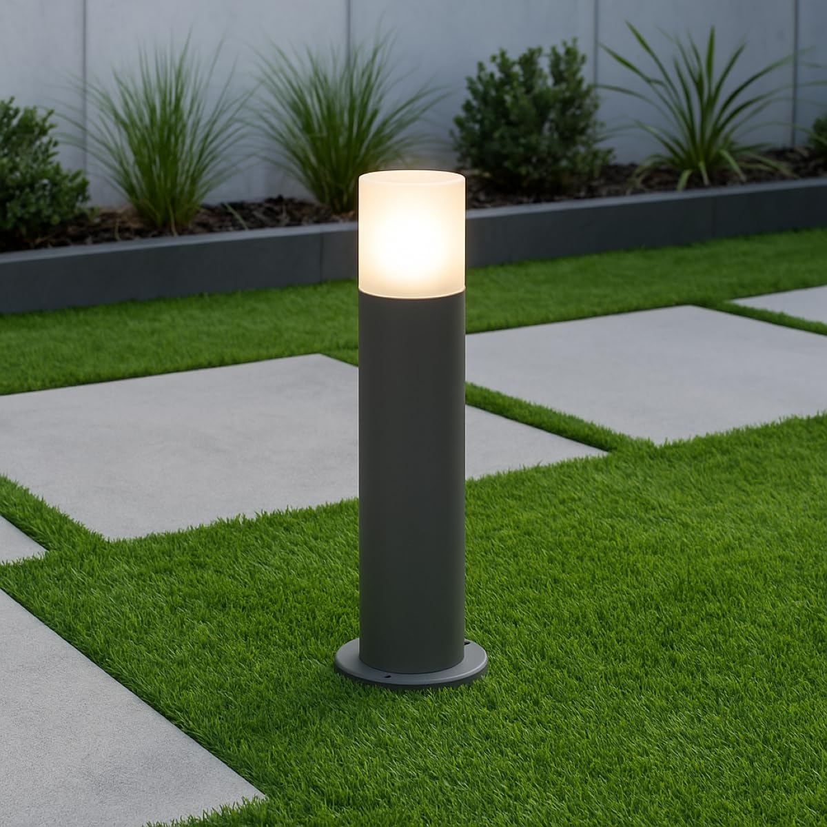 Cgc Lighting Grey Dark Outdoor Bollard Post Light Garden Modern Cylinder Anthracite Contemporary Patio Terrace Garden Path Drive Door Gate Driveway (Medium)