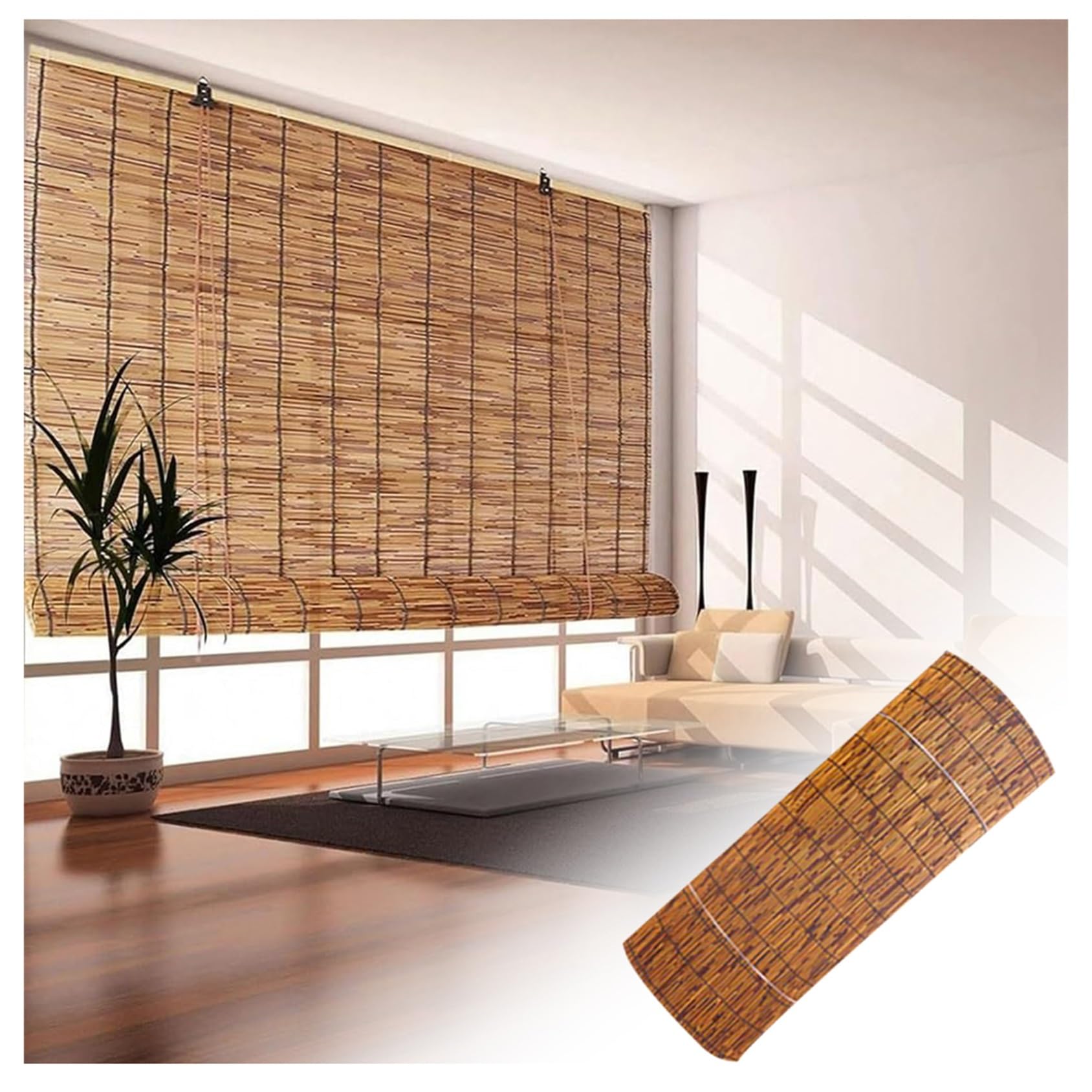 Cmjymx One Color Retro Bamboo Roll Up Shades (Customizable) Light-Filtering Bamboo Blinds For Interior Windows, Outdoor Bamboo Shades, 40-170Cm Reed Roller Blinds Natural
