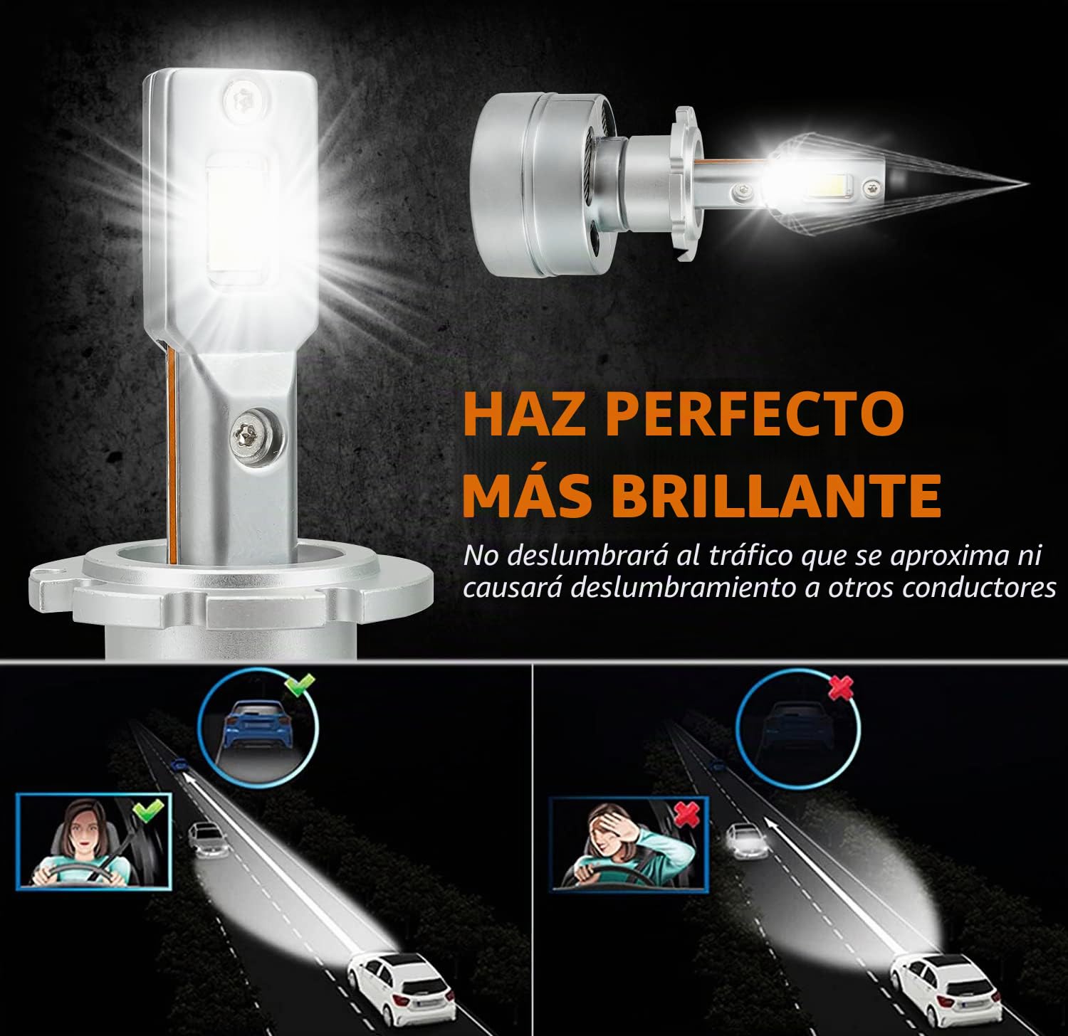D-Lumina Bombilla D2S LED para Faros Delanteros de 90W 18000LM 6500K xenón Blanco Brillante, Kit de conversión de Luces HID de xenón,Plug and Play a balat HID Original, Paquete de 2