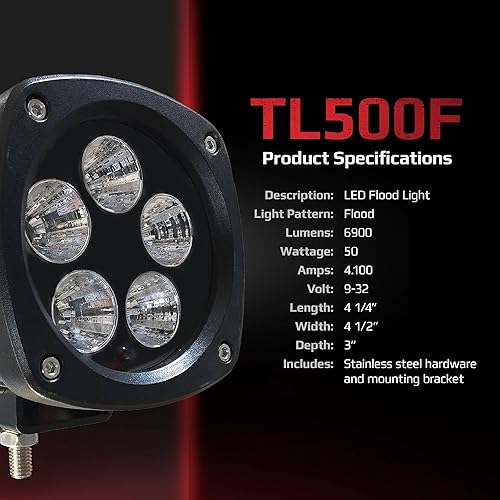 Miniatura 10 de Tiger Lights TL500F - Luz de inundación LED compacta de 50 W, generación 2 9 V, compatible con/reemplazo para carcasa de 1150K, 1150M, 1650L, 1650M,