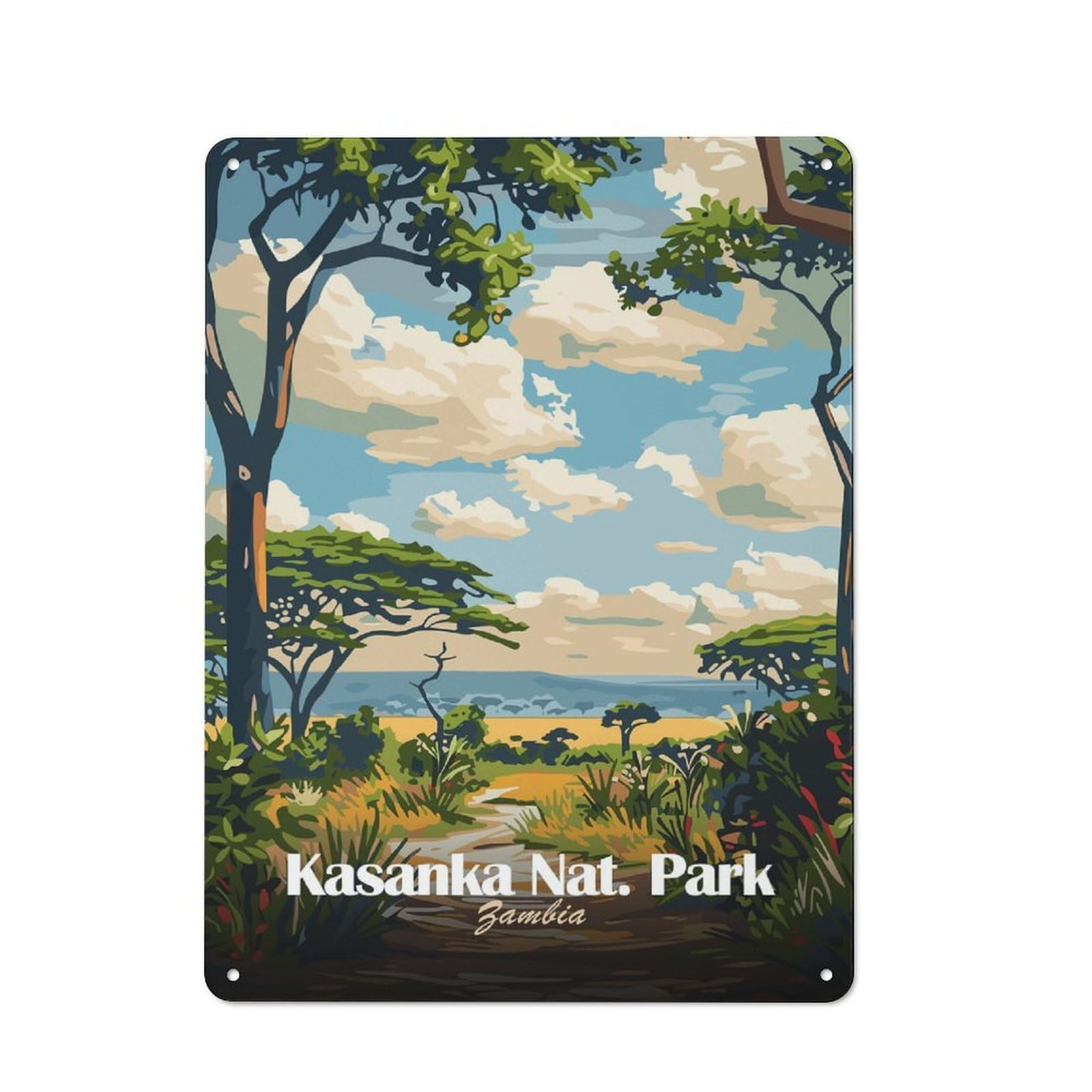 Junmoney Style Kasanka National Park, Zambia Illustration Rustic Metal Plaque 40X30cm For Living Room Wall, Suited To Home Wall Decor Collectors