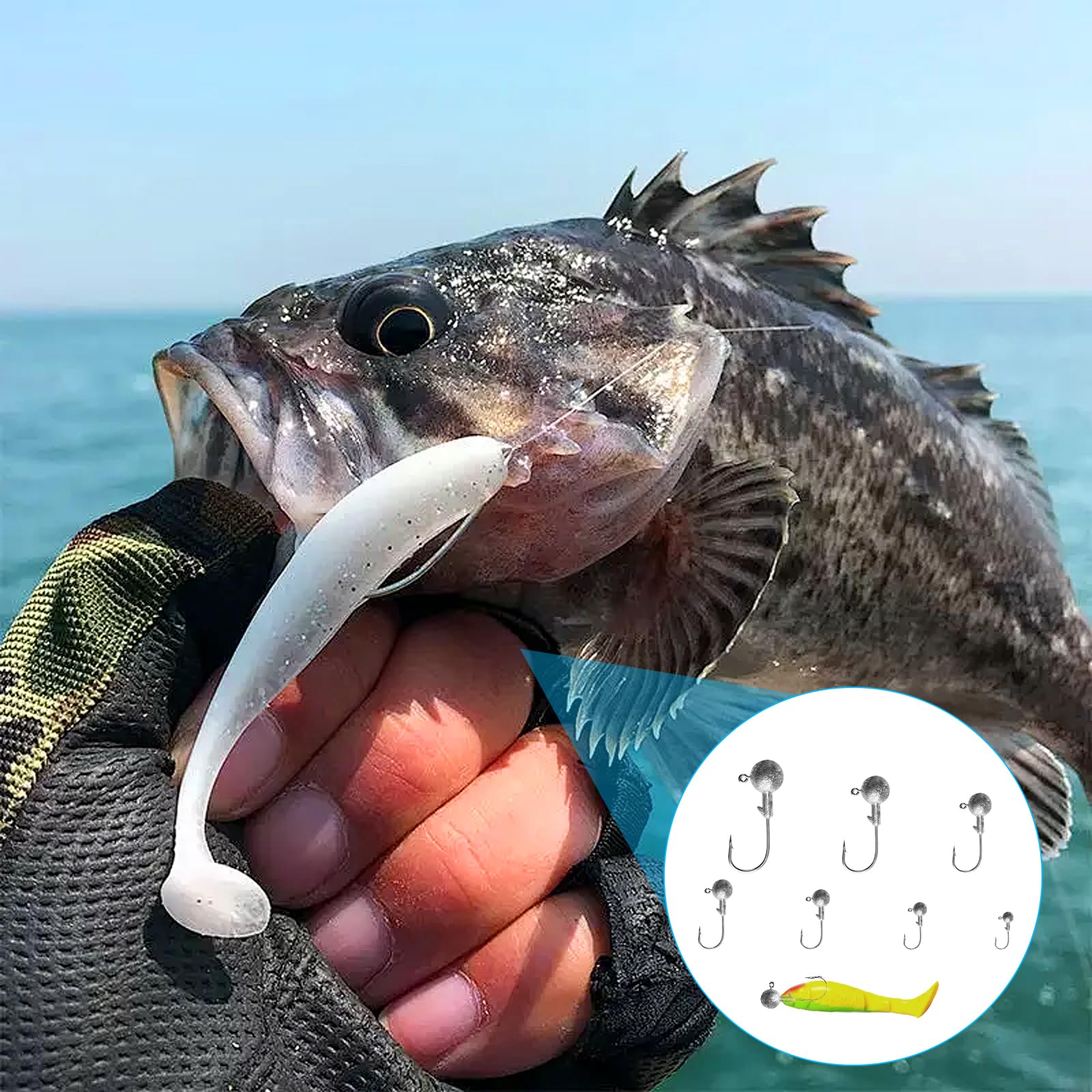 Juego de 60 Cabezas plomadas pequeñas, 7 tamaños de anzuelos de Pesca, anzuelos para cebos Blandos, Cabezas plomadas para cebos Blandos, Accesorios de Pesca (1 g, 2 g, 3,5 g, 5 g, 7 g, 10 g, 12 g)