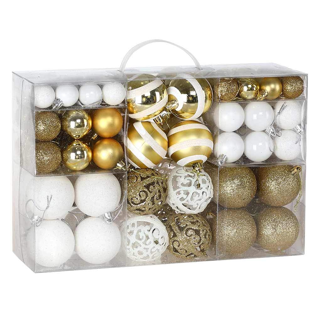 Bakaji Paquete de 100 Bolas de Navidad de 3/4/6 cm de diámetro, Decoraciones y Decoraciones para árbol de Navidad (Oro Blanco)
