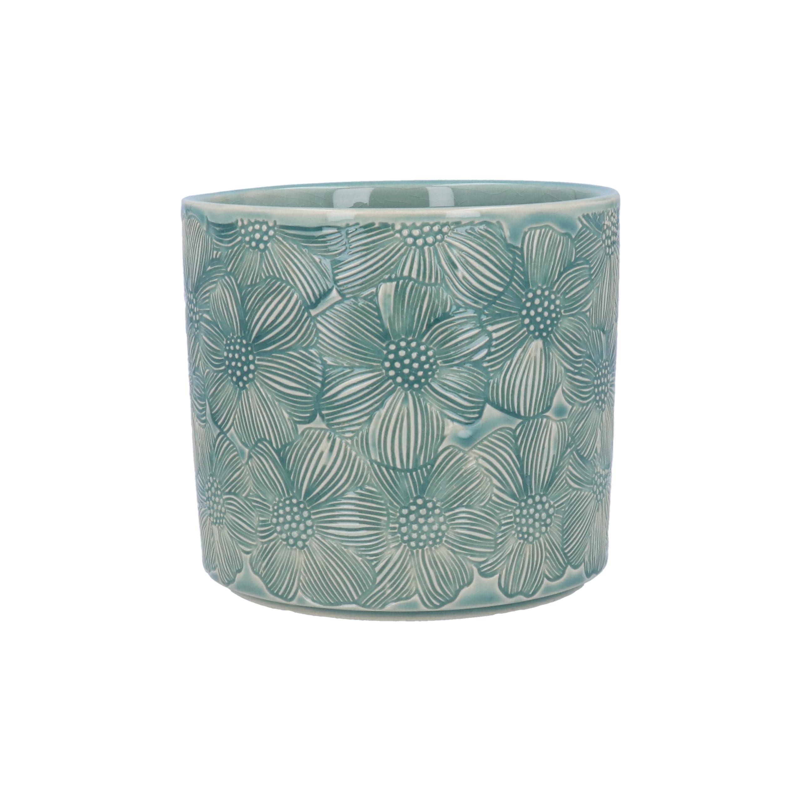 Gisela Graham Blue Plant Pot Cover, Floral Design, Sml