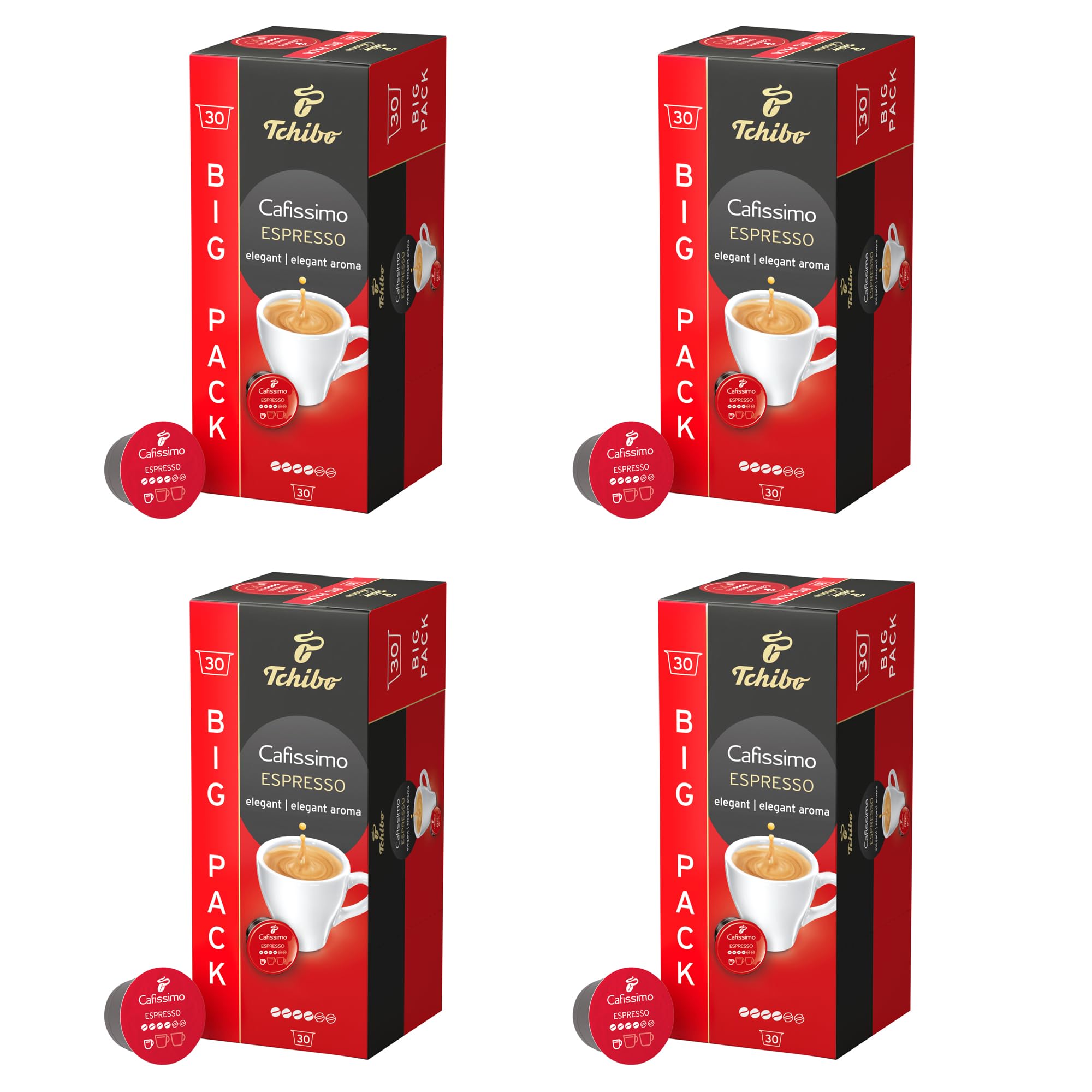 Tchibo Cafissimo Espresso eleganckie kapsułki z kawą, 120 sztuk – 4 x 30 kapsułek (kawa, wyrazista z pełnym aromatem), zrównoważony i uczciwy handel